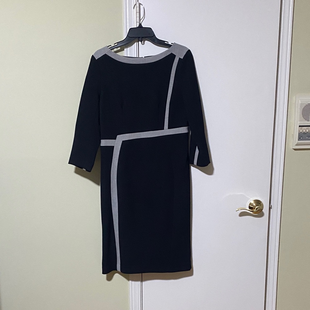 Teri Jon Elegant Black Dress with Gray Trim